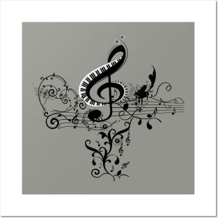 Music, decorative clef with piano and key notes Posters and Art